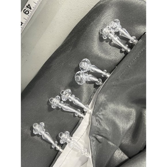 Madison Park Window Valance Knot Tab Top Panel Dark Gray Satin Drapery Beaded - Picture 2 of 9